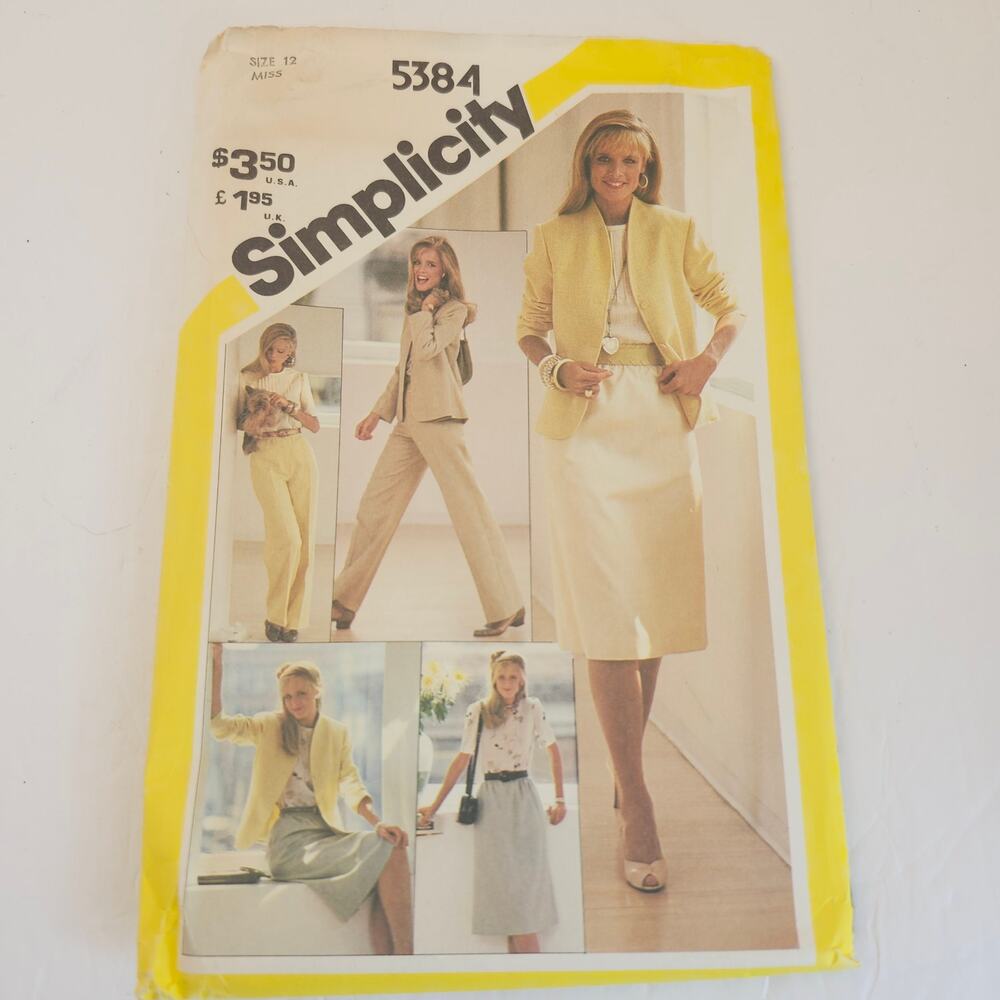 Simplicity 5384 Vintage UNCUT Pattern Size 12 Misses Jacket Pants Skirt Top 1981